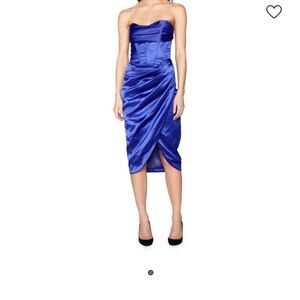 Bardot Jamila satin Strapless Royal Blue Dress